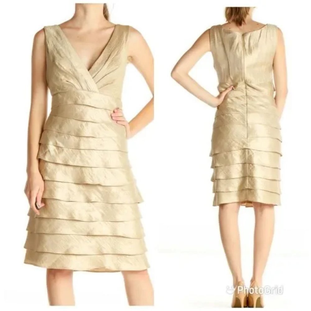 London Times Layered Dress Sz-10 GOLD